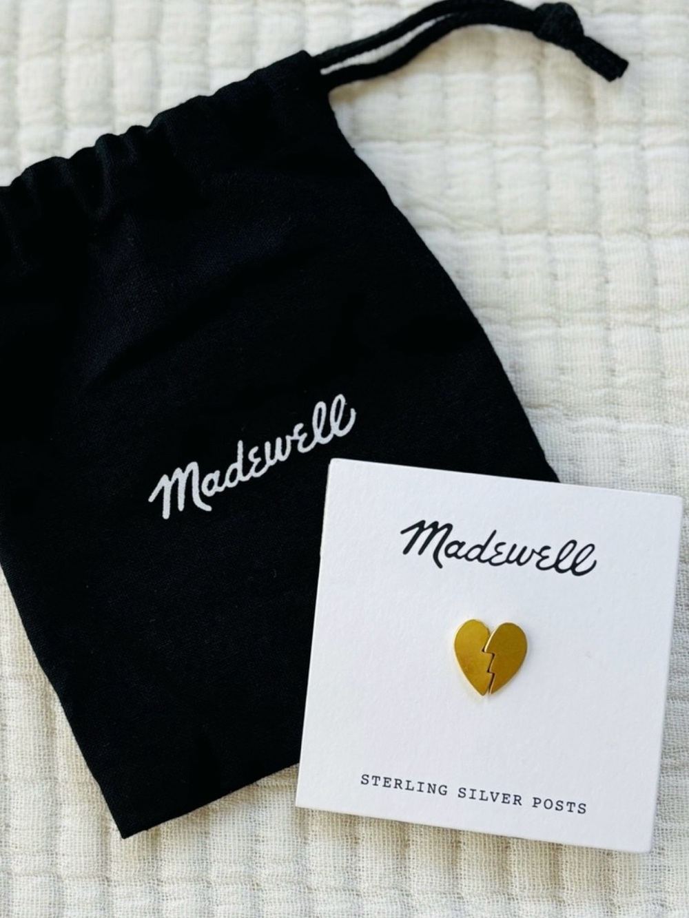 Madewell Heart Breaker Earrings Sterling Silver Posts in Brushed Gold NWT